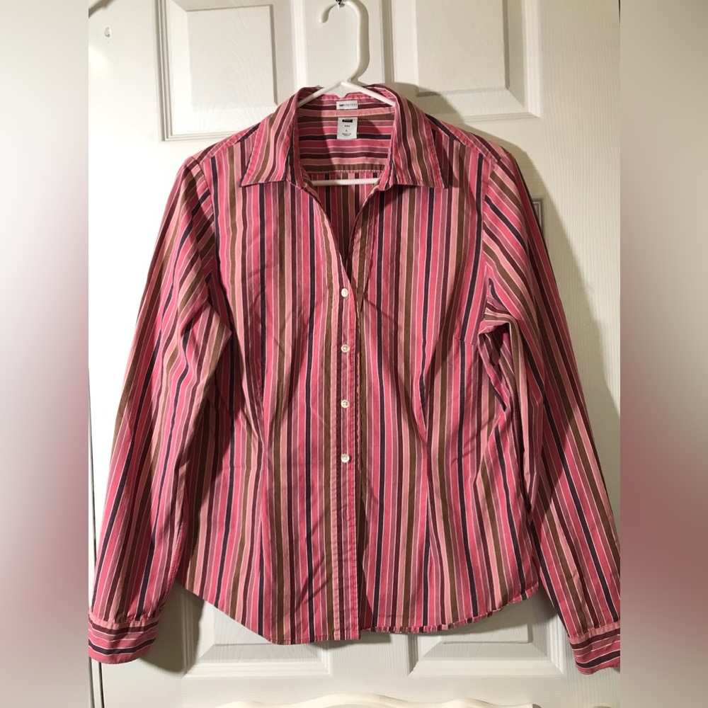 Gap button down fitted stretch stripe long sleeve shirt size Large